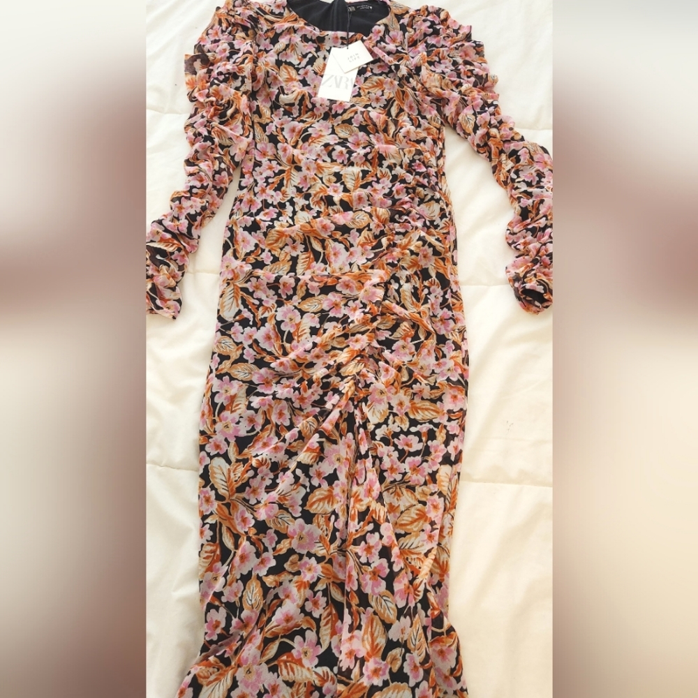 ZARA RUCHED MAXI DRESS SIZE S